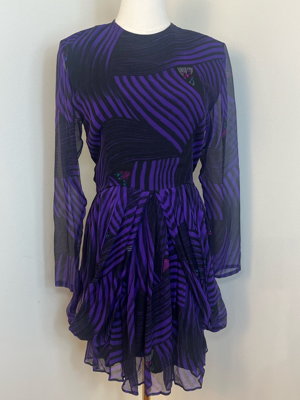 Hanae Mori Boutique Silk Purple and Black Dress